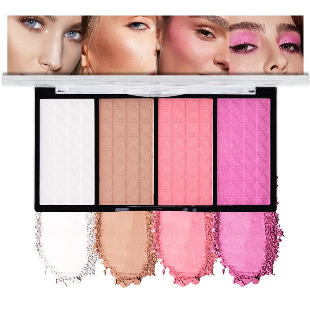 Matte Blush Cream Quads Makeup Palette, Blushes for Older Women Lip and Cheek Dual Blush Palette, Natural Lasting Pinkish Light Peach Light Brown and Orange Red, Paleta de rubor 4 colores
