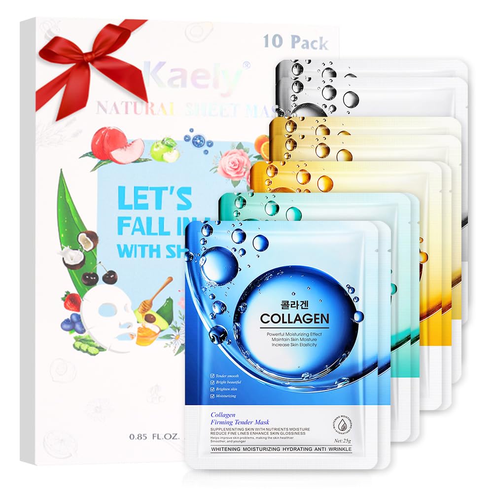 Kaely 10 Pack Variety Sheet Masks, Spa Party Face Masks for Kids Skincare Set, Facial Masks Beauty with Natural Ingredients, Moisturize Soothe for All Skin Types, Birthday Christmas Gifts, Set01