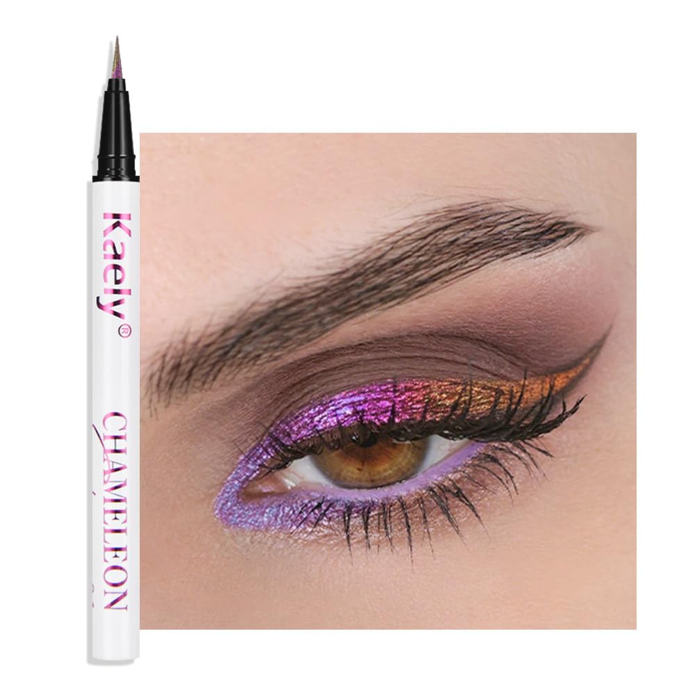 Kaely Chameleon Liquid Eyeliner, Glitter Metallic Chrome Eyeliner Liquid, Multichrome Eye Liner Waterproof Smudge Proof, High-Pigmented Makeup Looks, Quick-Drying, Cruelty-free, 02 Green
