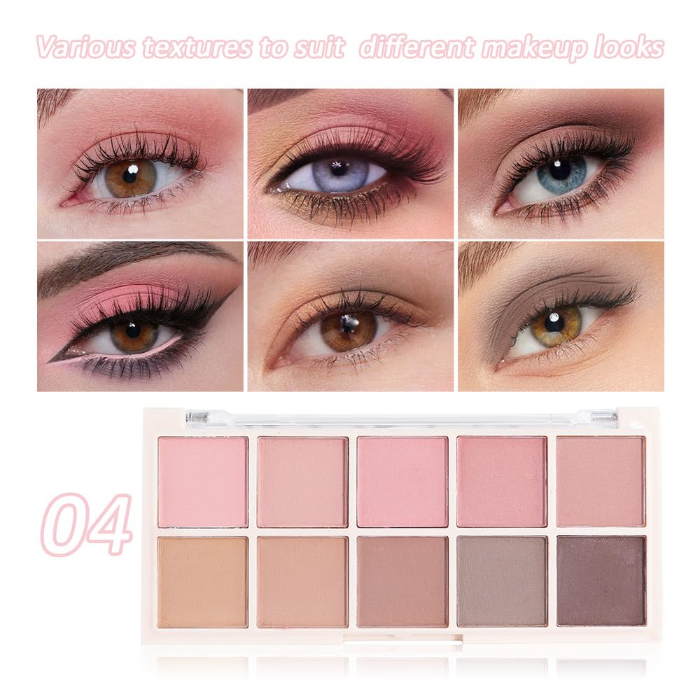 6 Colors Mini Naked Eyeshadow Makeup Palette, Neutral Nude Eye Shadow, Pink&Purple& Brown Matte Make Up Pallet with Mirror Highly Pigmented Long Lasting Waterproof Travel Size Gift Kit (Pink)