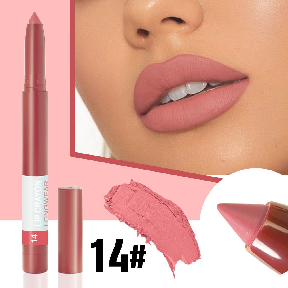 Crayon Matte Longwear Lipstick Pack Set,Moisture Smooth Lipliner With Built-in Sharpener Ultimate Lip Crayon for Makeup- Waterproof Velvet Lipgloss Lip Stain
