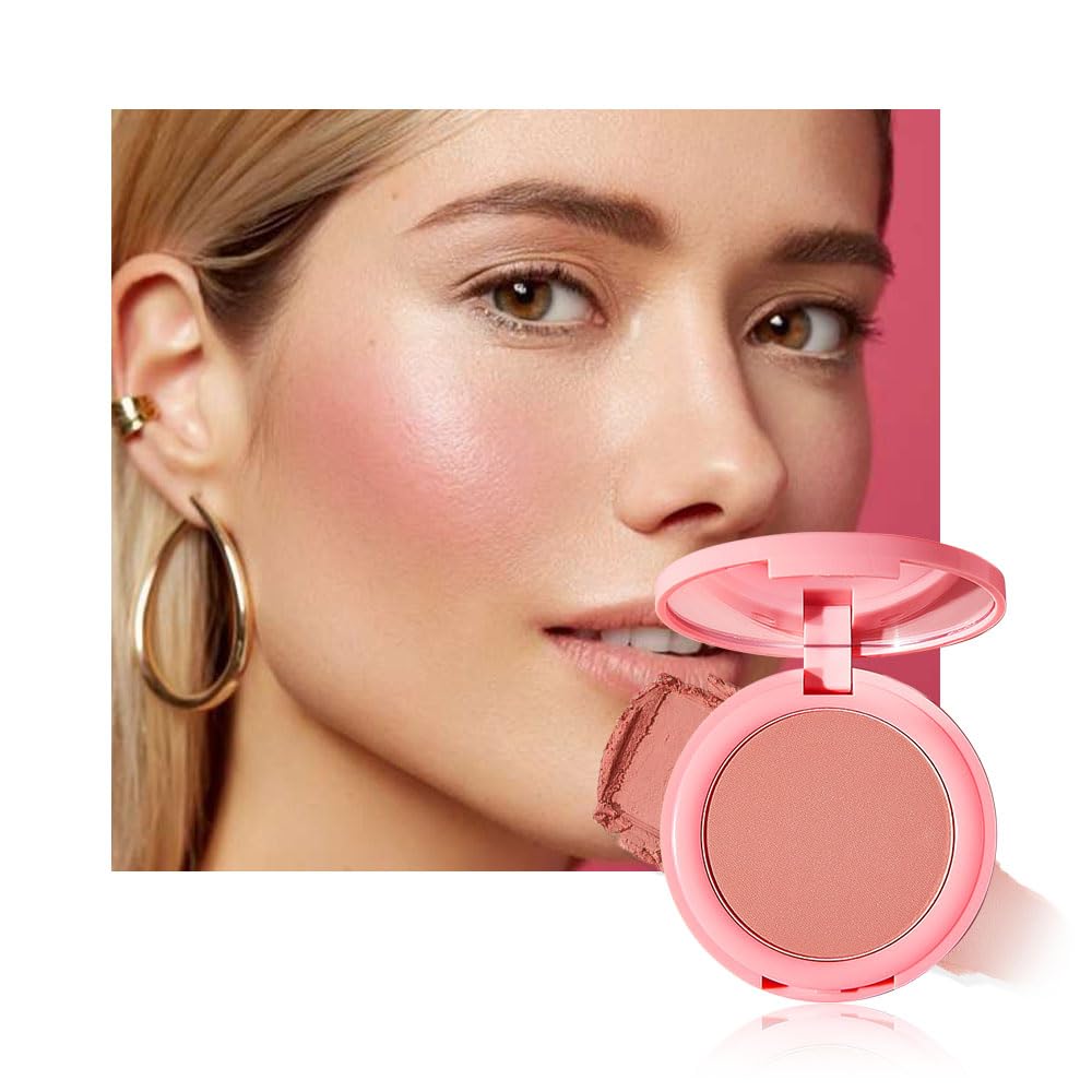 Warm Orange Powder Matte Blush with Mirror – Lightweight Smooth Blendable Baked Blush, Fade & Transfer-Resistant, Natural Matte Finish, Vegan & Cruelty Free, Perfect Makeup Gift for Women #02
