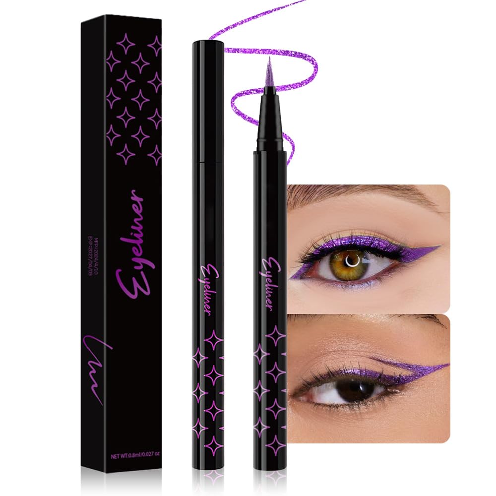 Bronze Brown Metallic Glitter Liquid Eyeliner Waterproof Pen – Long-Lasting Sparkly Waterproof Eyeliner for Women & Men – Tattoo-Effect Eye Makeup for Parties – Delineador Líquido con Brillo 03