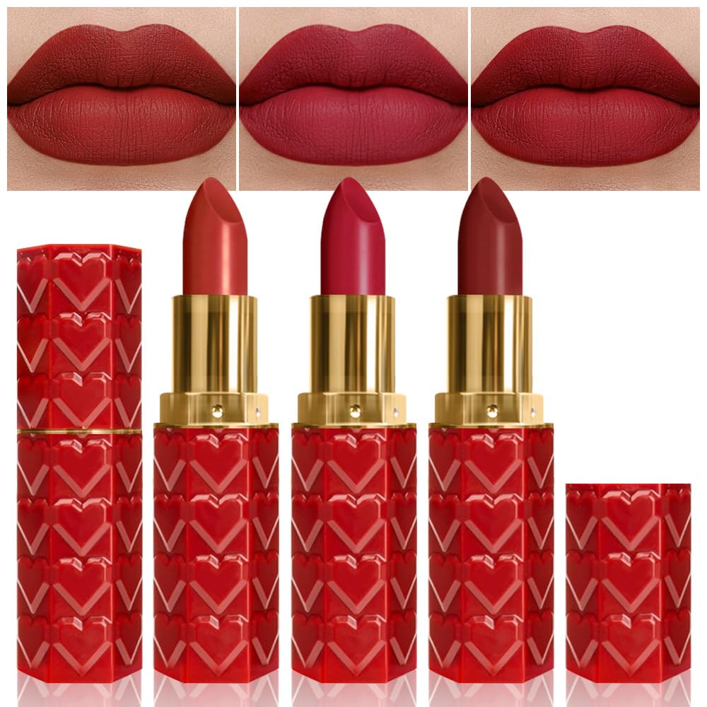 evpct 3Pcs Dark Deep Orange Brown Coffee Nude Matte Lipstick Sets for Women 24 Hour Matt Matte Lipstick Long Lasting Waterproof and Smudge Proof Fall Color Lipstick Shades Dark Brown Lip Liner Set 02