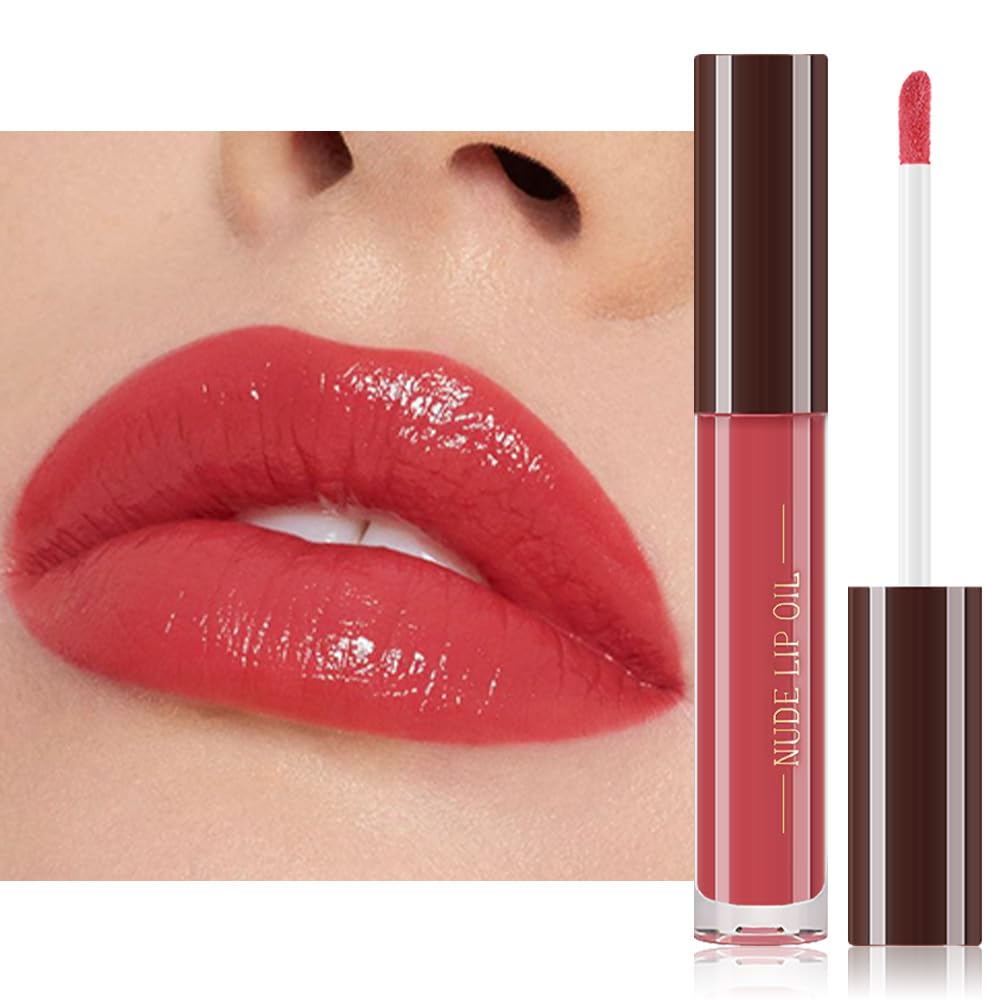 Hydrating Glow Lip Gloss Oil, Tinted Lip Plumper Lip Glosses Oil, Younger-Looking Lips Chocolate Scent, Non-Sticky Creamy Texture for Dry Lips, Brillo labial en aceite hidratante con brillo