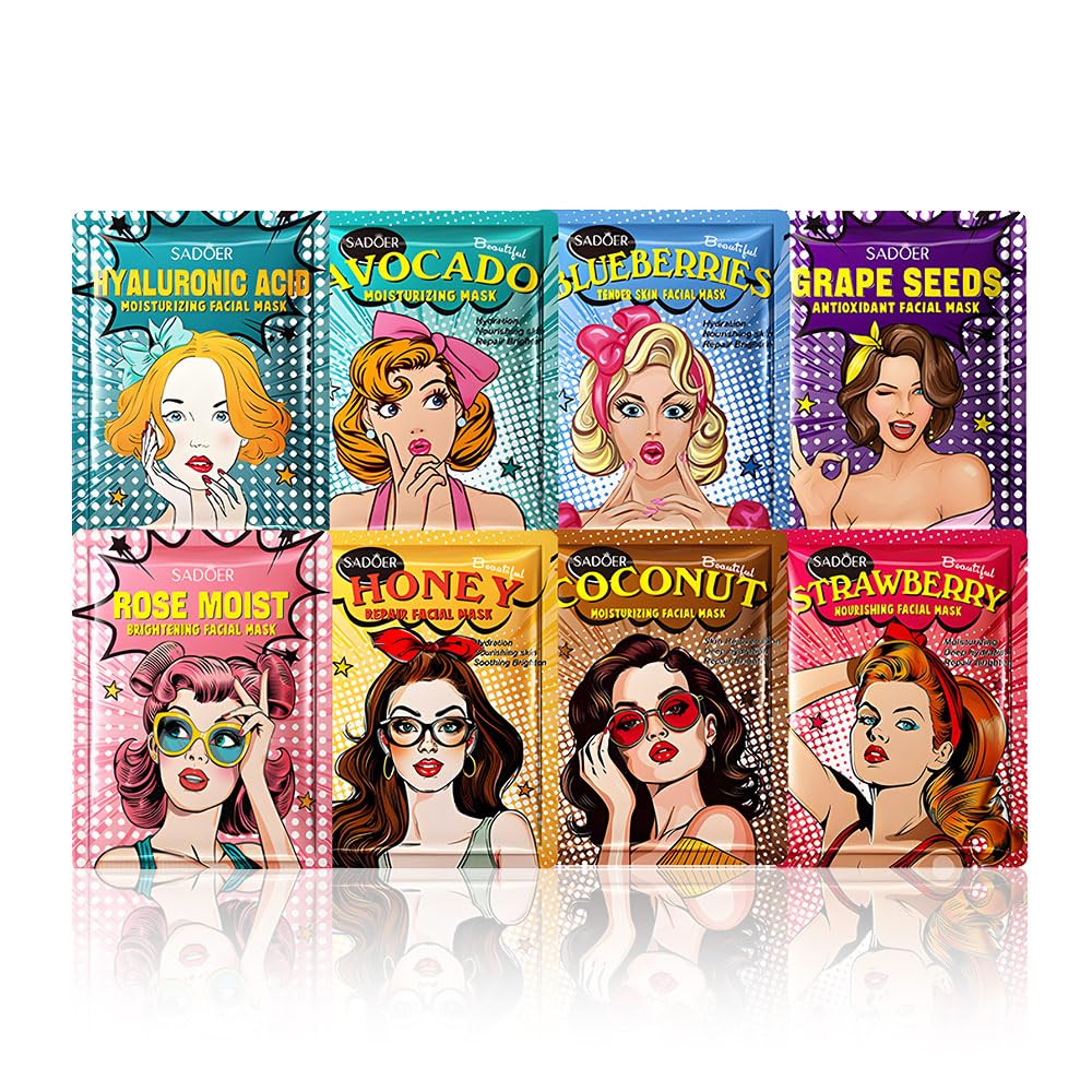 Girl Character Sheet Masks, Spa Party Facial Mask Skincare Set, Sheet Masks Skin Care, Moisturize Brighten Soothe for All Skin Types, Christmas Birthday Gifts for Women Men Girls