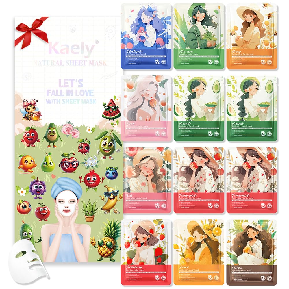 Girl Character Sheet Masks, Spa Party Facial Mask Skincare Set, Sheet Masks Skin Care, Moisturize Brighten Soothe for All Skin Types, Christmas Birthday Gifts for Women Men Girls