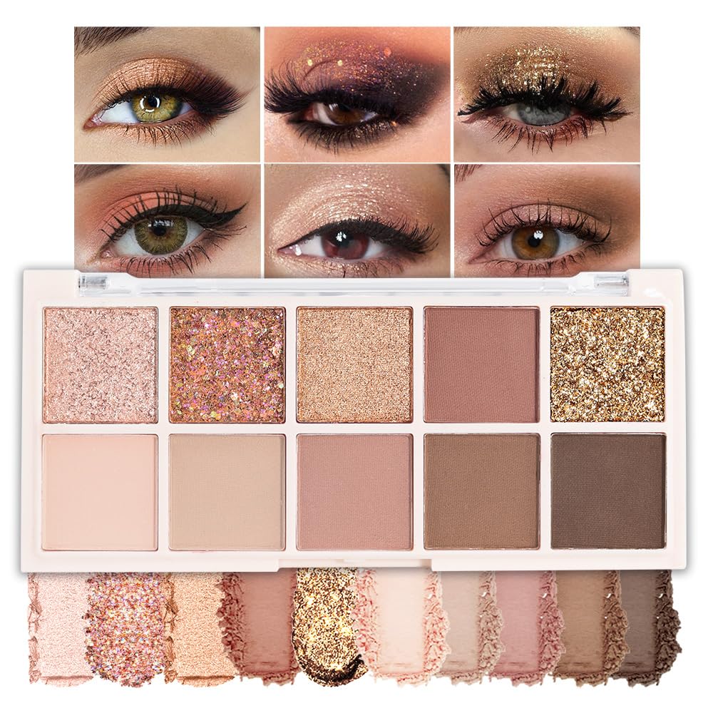 6 Colors Mini Naked Eyeshadow Makeup Palette, Neutral Nude Eye Shadow, Pink&Purple& Brown Matte Make Up Pallet with Mirror Highly Pigmented Long Lasting Waterproof Travel Size Gift Kit (Pink)