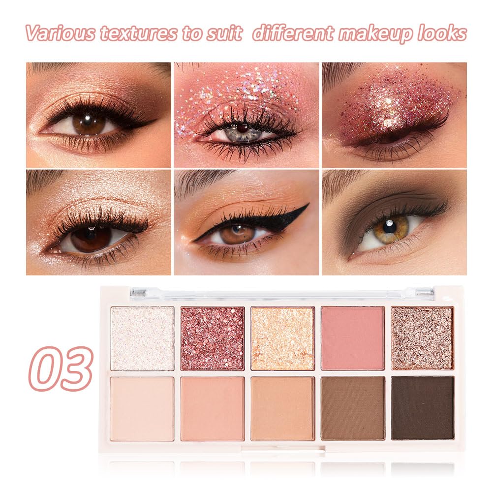 6 Colors Mini Naked Eyeshadow Makeup Palette, Neutral Nude Eye Shadow, Pink&Purple& Brown Matte Make Up Pallet with Mirror Highly Pigmented Long Lasting Waterproof Travel Size Gift Kit (Pink)