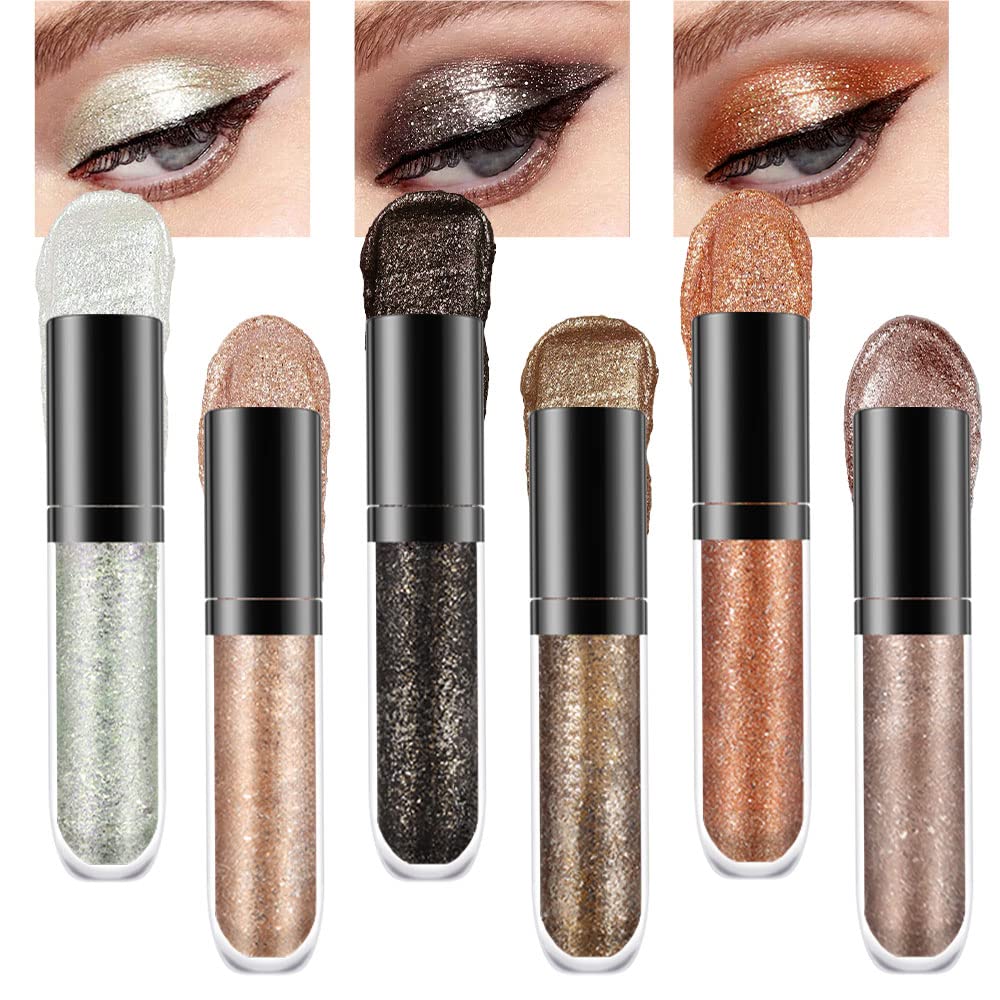 Colorful Liquid Glitter Eyeshadow & Eyeliner Sticks Kit – Korean Shimmer Metallic Eye Makeup, Quick-Drying & Waterproof, Vegan & Cruelty-Free, Silver Brown Pink Gold Sparkle sombras de ojos