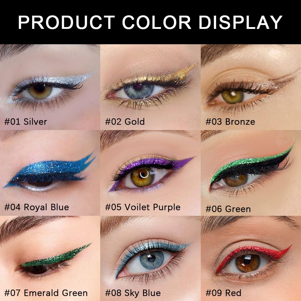 Bronze Brown Metallic Glitter Liquid Eyeliner Waterproof Pen – Long-Lasting Sparkly Waterproof Eyeliner for Women & Men – Tattoo-Effect Eye Makeup for Parties – Delineador Líquido con Brillo 03