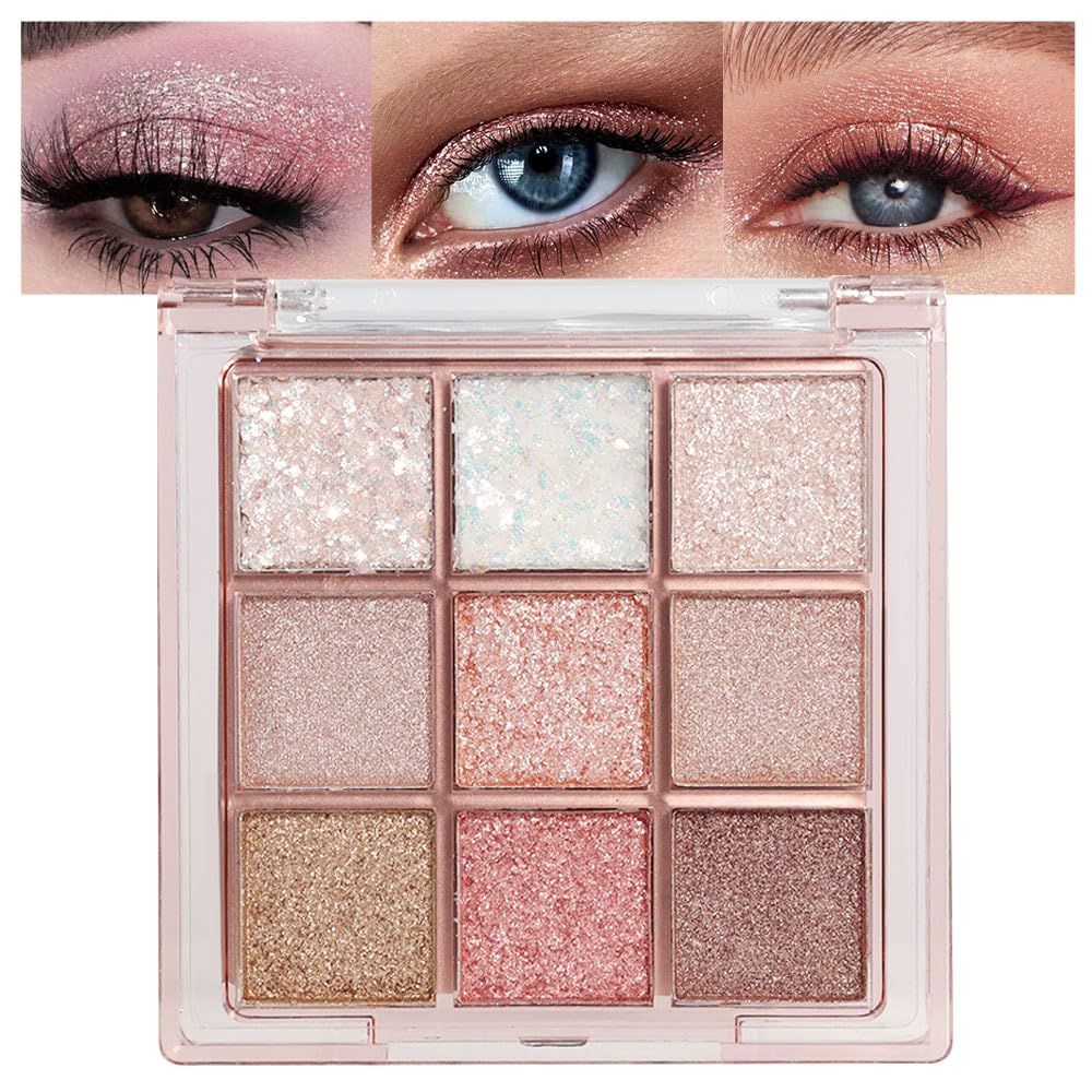 9Colors Eye Shadow Palette Makeup,Pink Rose Gold Purple Mauve Neutral Travel Eyeshadow Palette Highly Pigmented Long Lasting Waterproof Naturing-Looking Eyeshadow Palette Travel Size Gift Kit