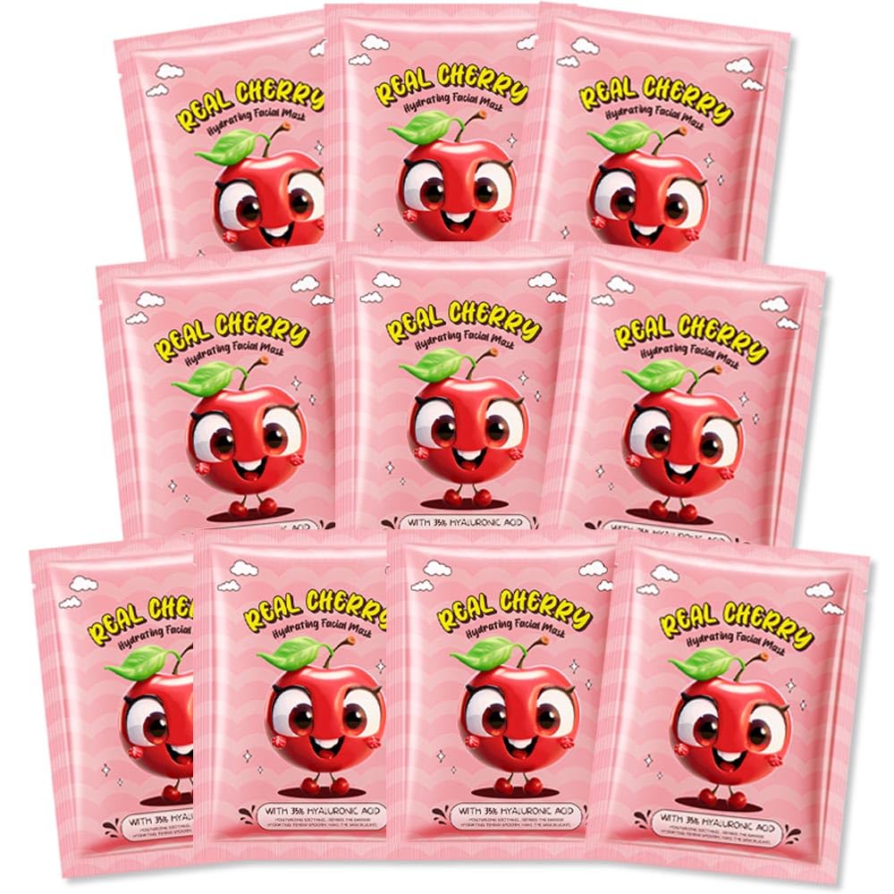 Kaely 10 Pack Fruit Face Masks for Kids, Spa Party Facial Mask Skincare Set, Sheet Masks Skin Care, Moisturize Brighten Soothe for All Skin Types, Christmas Birthday Gifts for Women Men Girls, 01