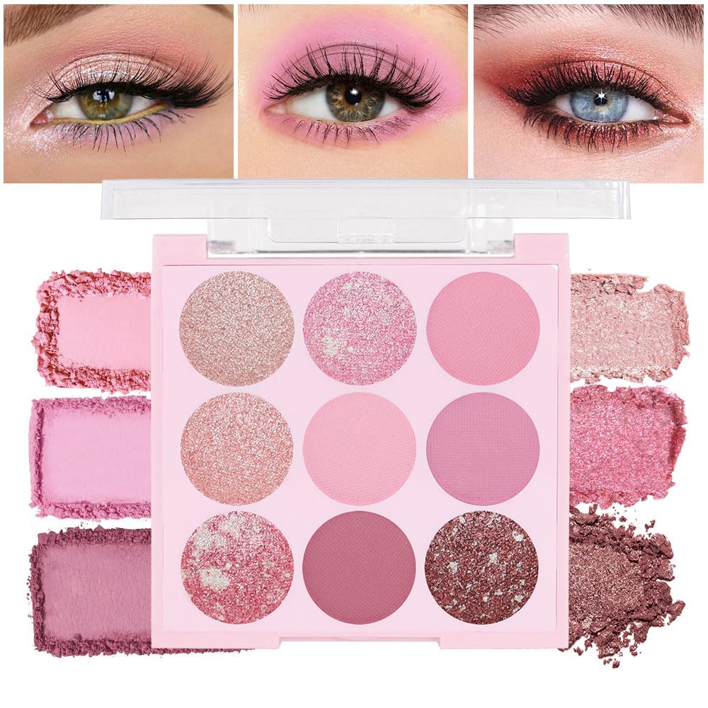 6 Colors Mini Naked Eyeshadow Makeup Palette, Neutral Nude Eye Shadow, Pink&Purple& Brown Matte Make Up Pallet with Mirror Highly Pigmented Long Lasting Waterproof Travel Size Gift Kit (Pink)