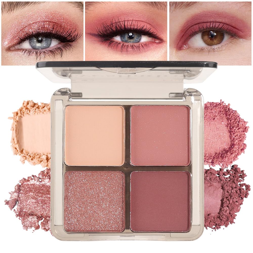 6 Colors Mini Naked Eyeshadow Makeup Palette, Neutral Nude Eye Shadow, Pink&Purple& Brown Matte Make Up Pallet with Mirror Highly Pigmented Long Lasting Waterproof Travel Size Gift Kit (Pink)