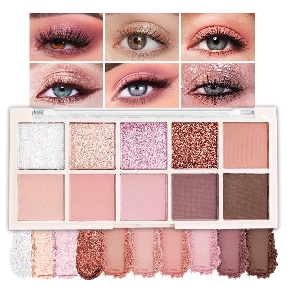 6 Colors Mini Naked Eyeshadow Makeup Palette, Neutral Nude Eye Shadow, Pink&Purple& Brown Matte Make Up Pallet with Mirror Highly Pigmented Long Lasting Waterproof Travel Size Gift Kit (Pink)