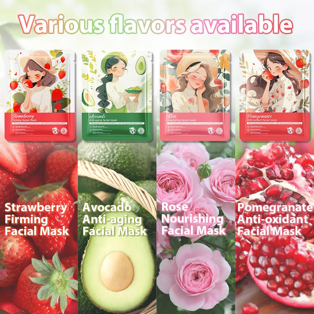 Girl Character Sheet Masks, Spa Party Facial Mask Skincare Set, Sheet Masks Skin Care, Moisturize Brighten Soothe for All Skin Types, Christmas Birthday Gifts for Women Men Girls