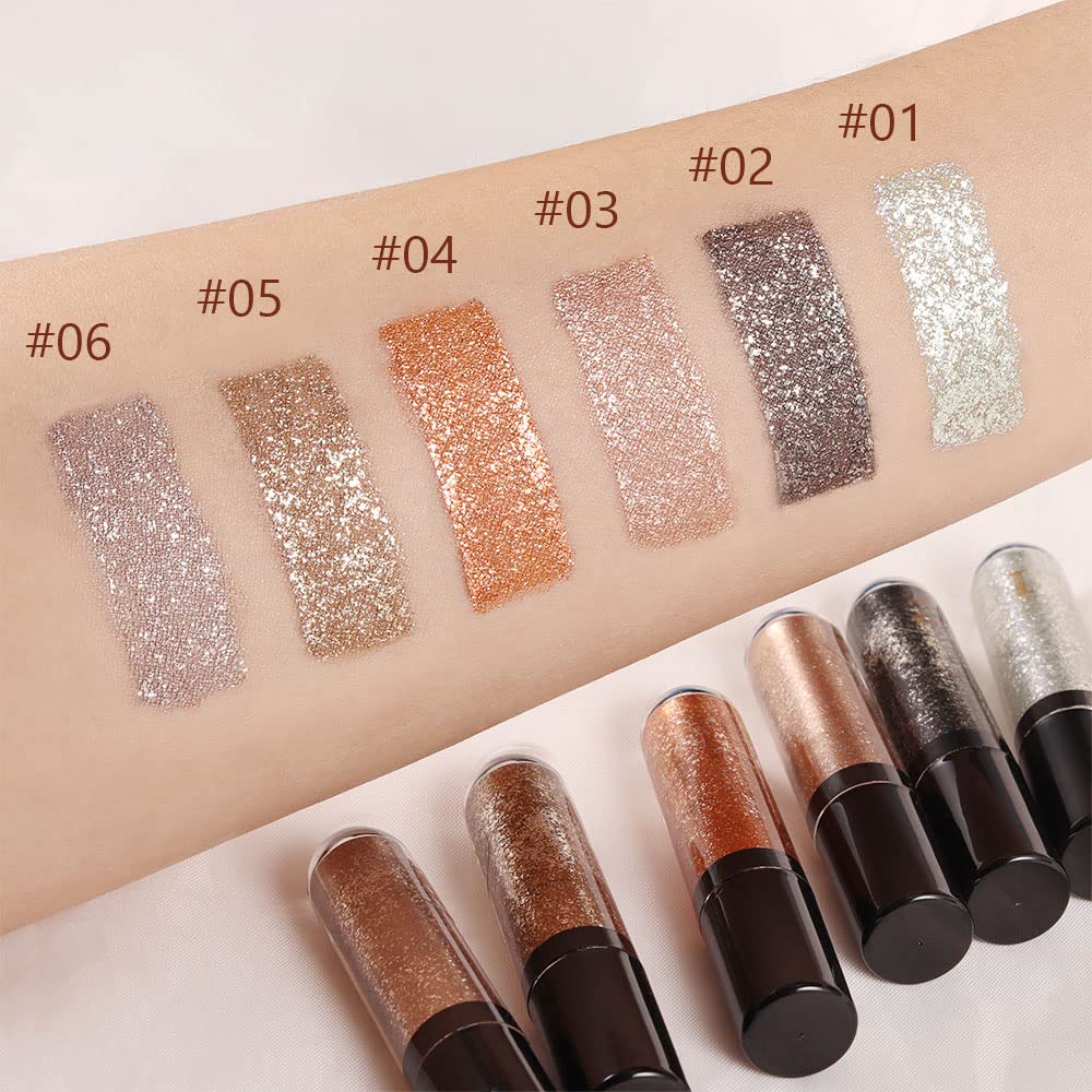 Colorful Liquid Glitter Eyeshadow & Eyeliner Sticks Kit – Korean Shimmer Metallic Eye Makeup, Quick-Drying & Waterproof, Vegan & Cruelty-Free, Silver Brown Pink Gold Sparkle sombras de ojos
