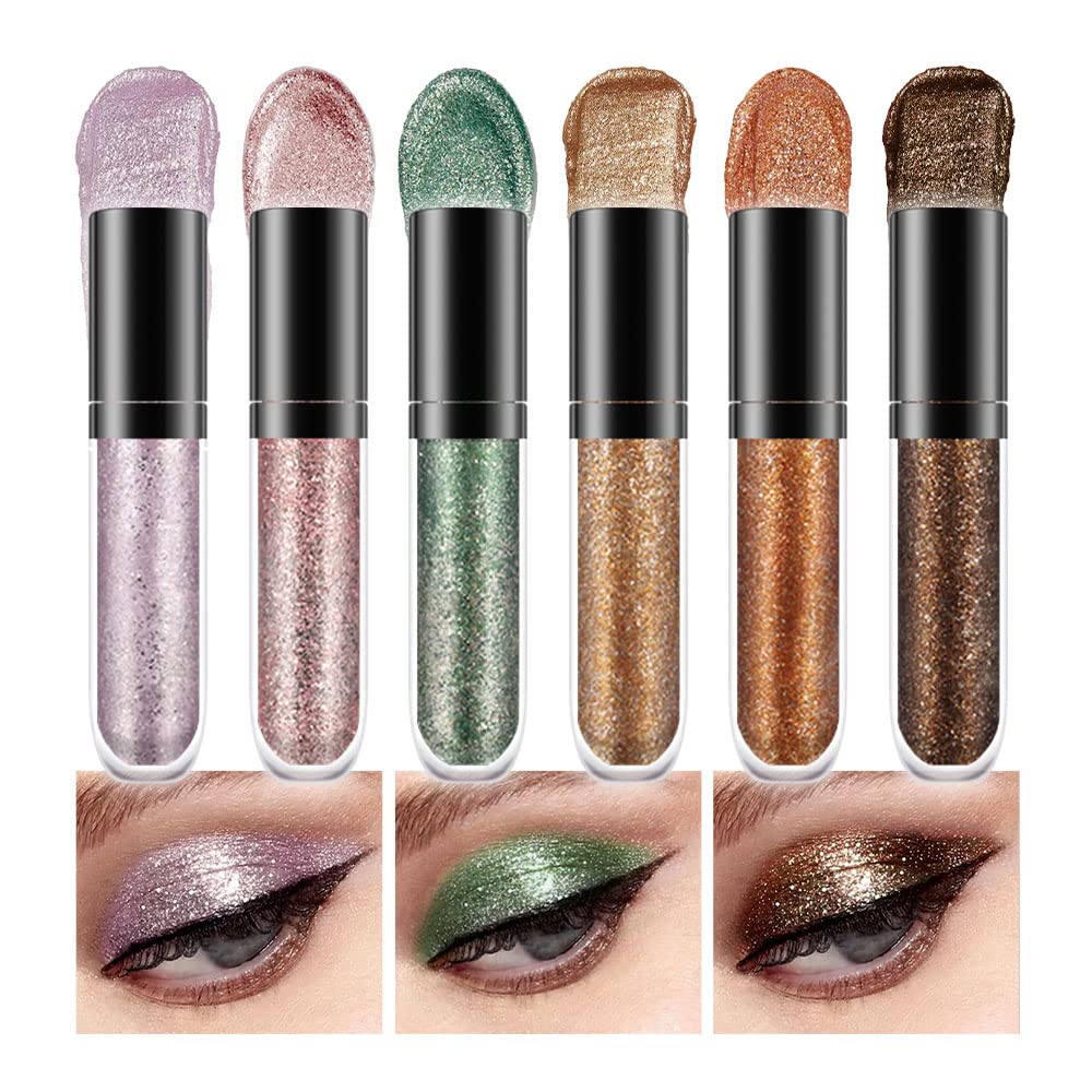 Colorful Liquid Glitter Eyeshadow & Eyeliner Sticks Kit – Korean Shimmer Metallic Eye Makeup, Quick-Drying & Waterproof, Vegan & Cruelty-Free, Silver Brown Pink Gold Sparkle sombras de ojos