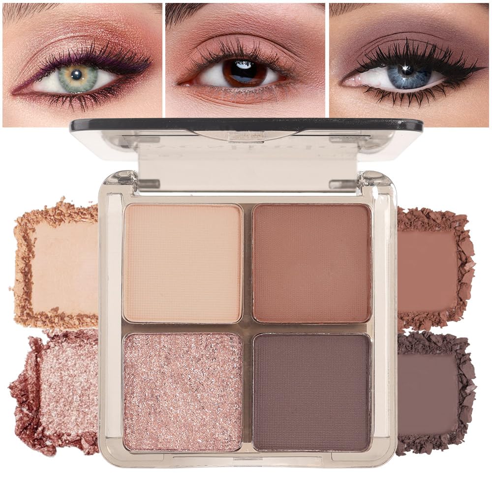 6 Colors Mini Naked Eyeshadow Makeup Palette, Neutral Nude Eye Shadow, Pink&Purple& Brown Matte Make Up Pallet with Mirror Highly Pigmented Long Lasting Waterproof Travel Size Gift Kit (Pink)