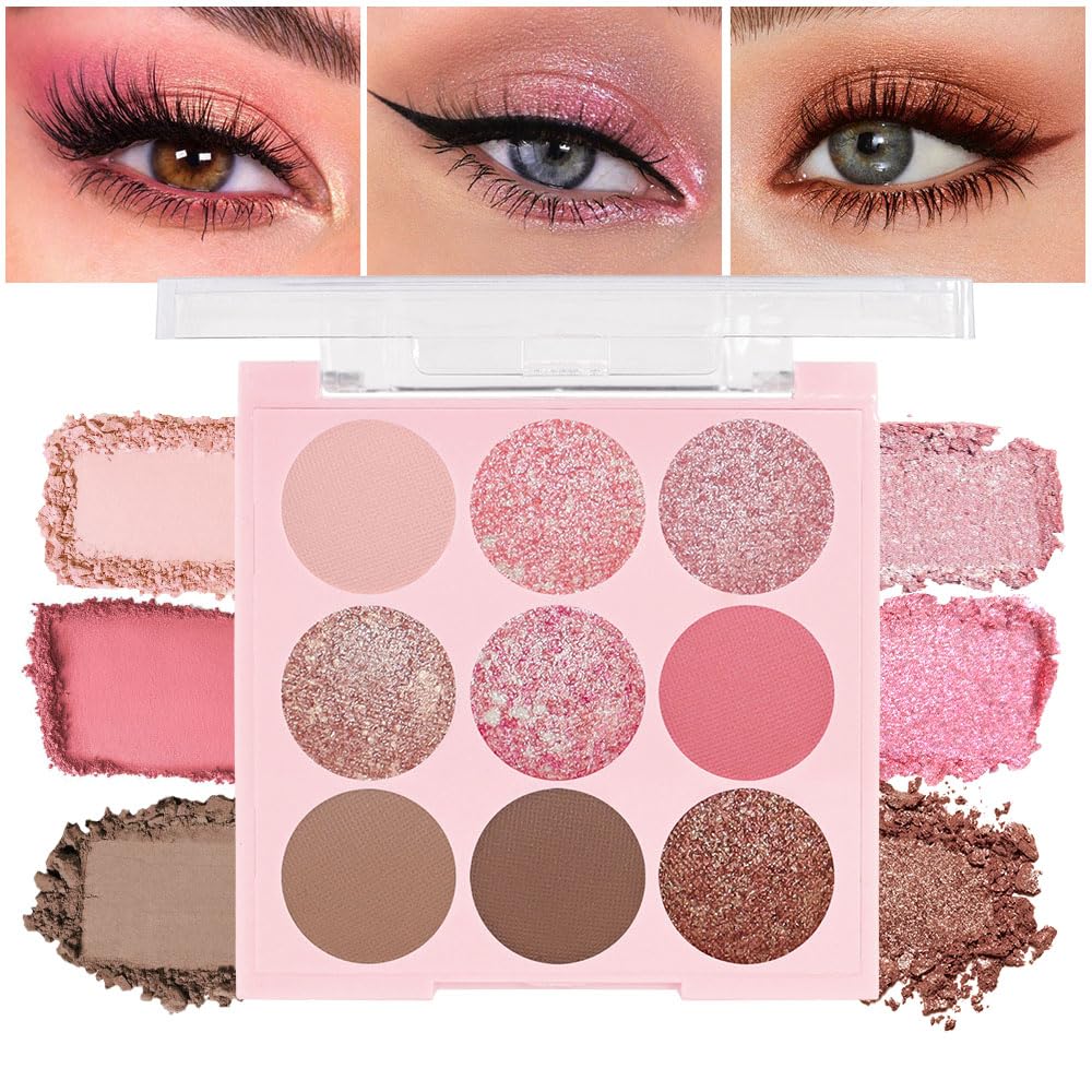 6 Colors Mini Naked Eyeshadow Makeup Palette, Neutral Nude Eye Shadow, Pink&Purple& Brown Matte Make Up Pallet with Mirror Highly Pigmented Long Lasting Waterproof Travel Size Gift Kit (Pink)
