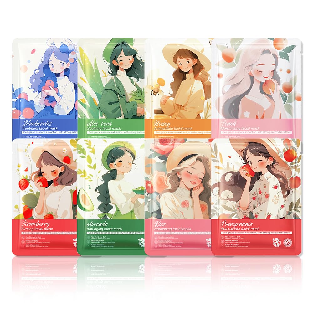Girl Character Sheet Masks, Spa Party Facial Mask Skincare Set, Sheet Masks Skin Care, Moisturize Brighten Soothe for All Skin Types, Christmas Birthday Gifts for Women Men Girls