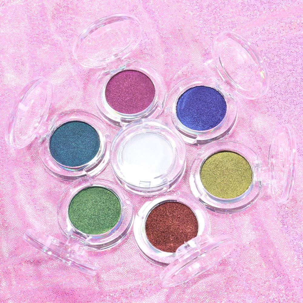 evpct Pearl White Glitter Holographic Iridescent Sparkly Eyeshadow Palette Makeup, White Pink Shimmer Glitter Loose Powder Single Eyeshadow Palette, Chameleon Multichrome Eye shadow Makeup Highlighter