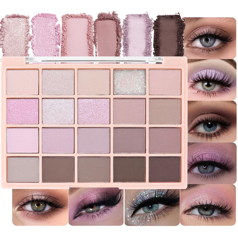 9Colors Eye Shadow Palette Makeup,Pink Rose Gold Purple Mauve Neutral Travel Eyeshadow Palette Highly Pigmented Long Lasting Waterproof Naturing-Looking Eyeshadow Palette Travel Size Gift Kit
