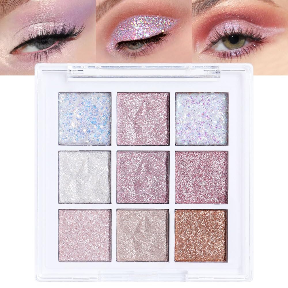 9Colors Eye Shadow Palette Makeup,Pink Rose Gold Purple Mauve Neutral Travel Eyeshadow Palette Highly Pigmented Long Lasting Waterproof Naturing-Looking Eyeshadow Palette Travel Size Gift Kit