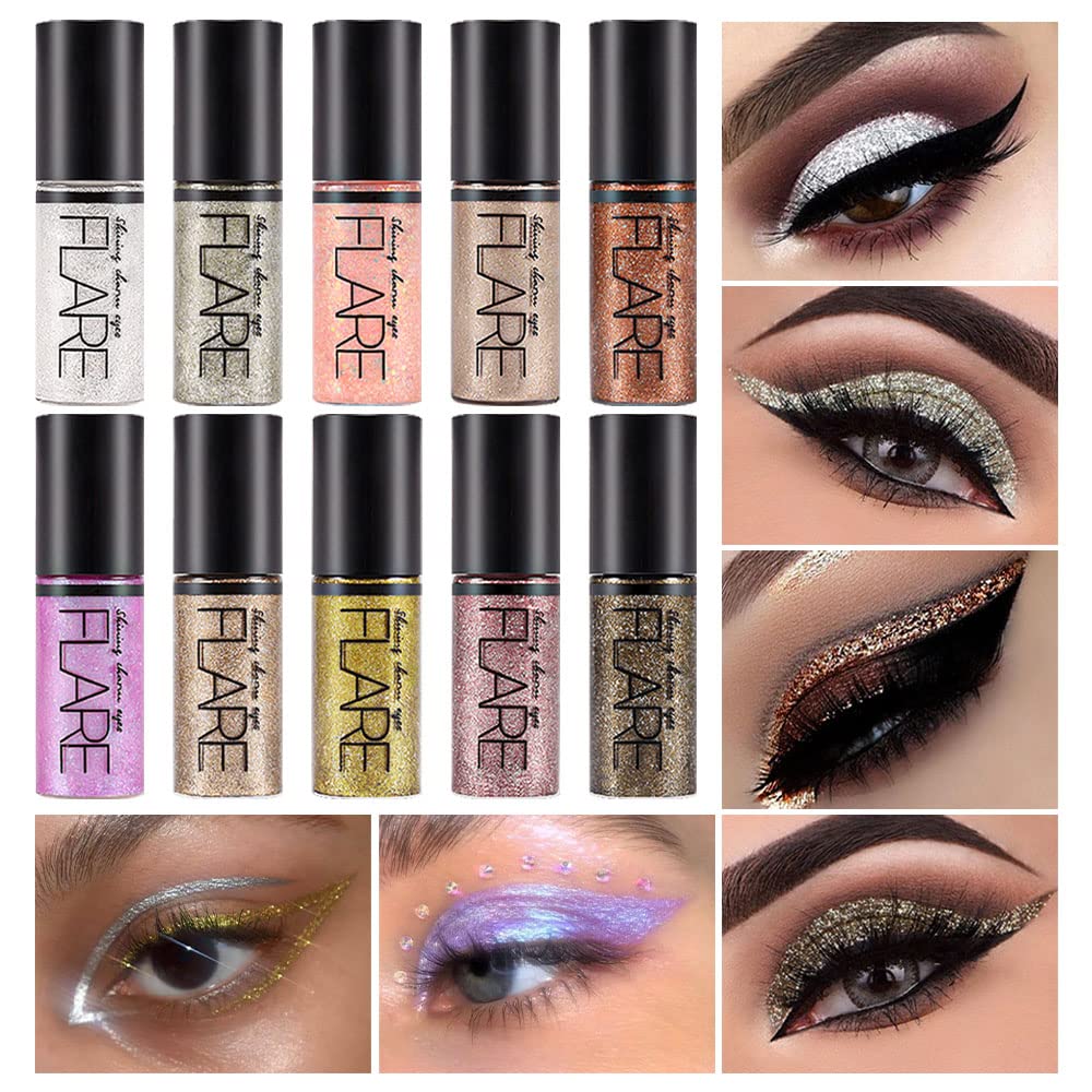 Colorful Liquid Glitter Eyeshadow & Eyeliner Sticks Kit – Korean Shimmer Metallic Eye Makeup, Quick-Drying & Waterproof, Vegan & Cruelty-Free, Silver Brown Pink Gold Sparkle sombras de ojos