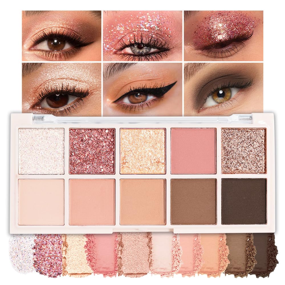 6 Colors Mini Naked Eyeshadow Makeup Palette, Neutral Nude Eye Shadow, Pink&Purple& Brown Matte Make Up Pallet with Mirror Highly Pigmented Long Lasting Waterproof Travel Size Gift Kit (Pink)