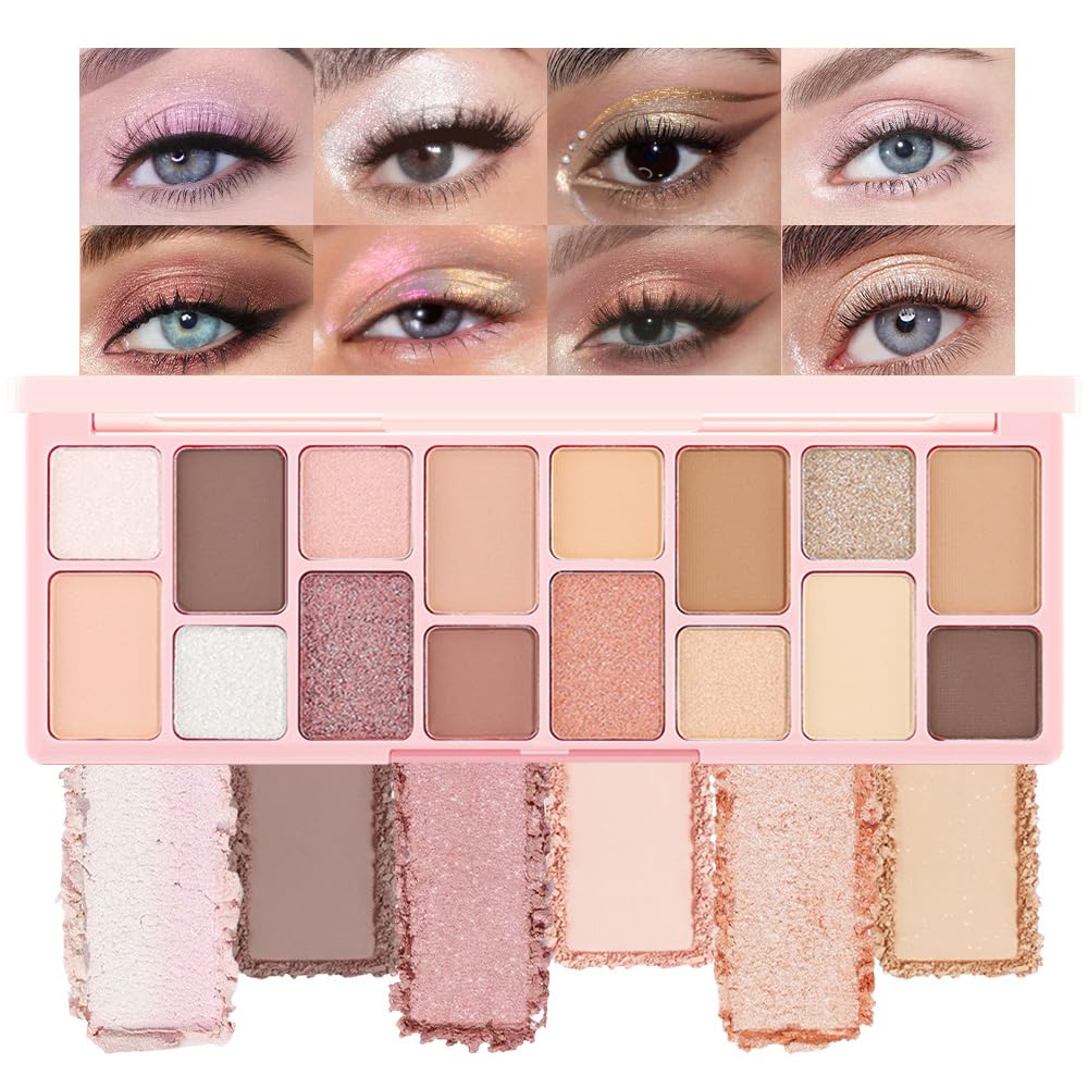 6 Colors Mini Naked Eyeshadow Makeup Palette, Neutral Nude Eye Shadow, Pink&Purple& Brown Matte Make Up Pallet with Mirror Highly Pigmented Long Lasting Waterproof Travel Size Gift Kit (Pink)