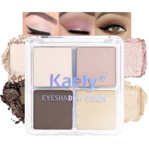 Kaely Powder Eyeshadow Quad, Taupe Matte Glitter Eyeshadow Palette Makeup, Neutral Highly Pigmented Eye Shadow Palette Waterproof, sombras para ojos, Blendable, Cruelty-free