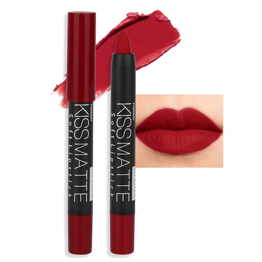 evpct 8Pcs Dark Ruby Red Plum Purple Wine Nude Beige Brown Matte Lipstick and Lip Crayon Liner Pencil Pen Set for Women labial labiales mate magicos 24 horas originales pintalabios permanente 24 horas