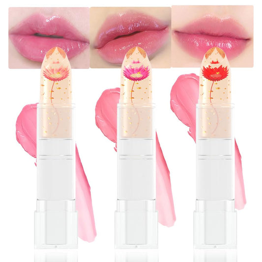 Color Changing Lipstick,Pink Crystal Flower Jelly PH Mood Long Lasting Labiales Lip Care Moisturizer Lip Balm Korean Magic Lip Gloss Lip Tinted Stain Makeup Set for Women