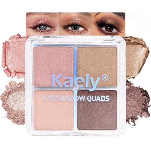 Kaely Powder Eyeshadow Quad, Taupe Matte Glitter Eyeshadow Palette Makeup, Neutral Highly Pigmented Eye Shadow Palette Waterproof, sombras para ojos, Blendable, Cruelty-free