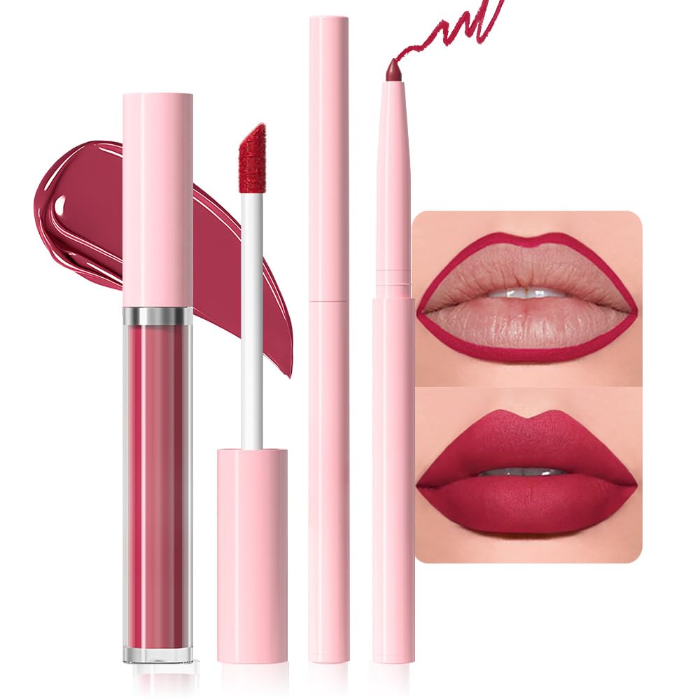 evpct DNM 3Pcs Dark Ruby Fire Red Matte Liquid Lipstick Lip Stain Lipgloss sets for Women 24 Hour Red Matte Lipstick Long Lasting Smudge Proof