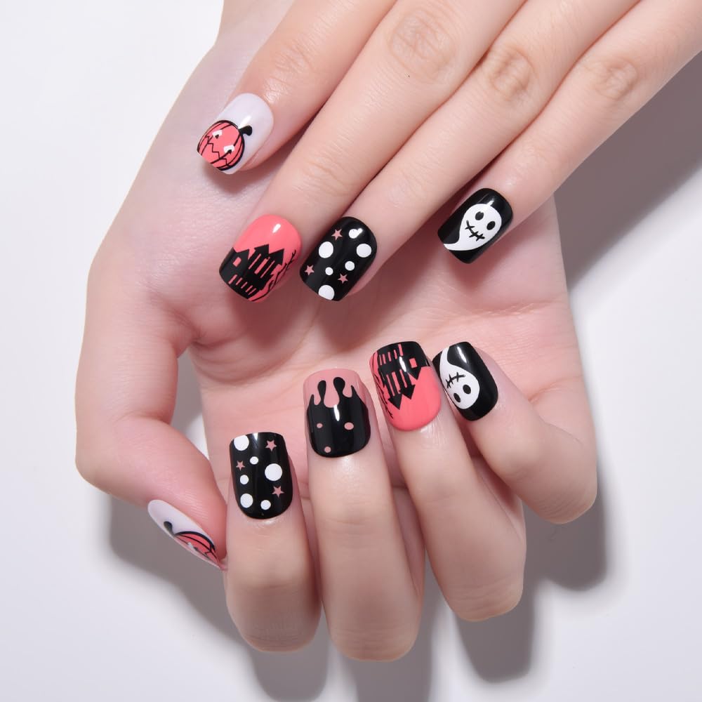 evpct Nude Cat Eye Short Press on Nails Square, Short Square Stick on Nails for Women Gift, Pearl White Metallic Glitter Glossy Reusable Spring Summer Soft Gel Press on Acrylic Fake Nail with Designs