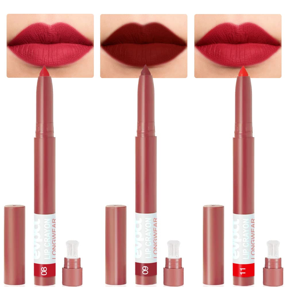 evpct 8Pcs Dark Ruby Red Plum Purple Wine Nude Beige Brown Matte Lipstick and Lip Crayon Liner Pencil Pen Set for Women labial labiales mate magicos 24 horas originales pintalabios permanente 24 horas