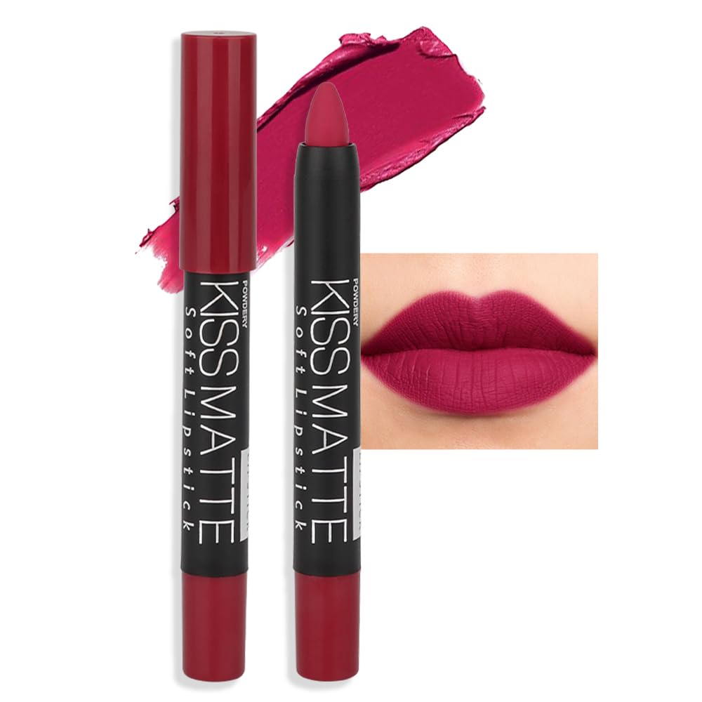 evpct 8Pcs Dark Ruby Red Plum Purple Wine Nude Beige Brown Matte Lipstick and Lip Crayon Liner Pencil Pen Set for Women labial labiales mate magicos 24 horas originales pintalabios permanente 24 horas