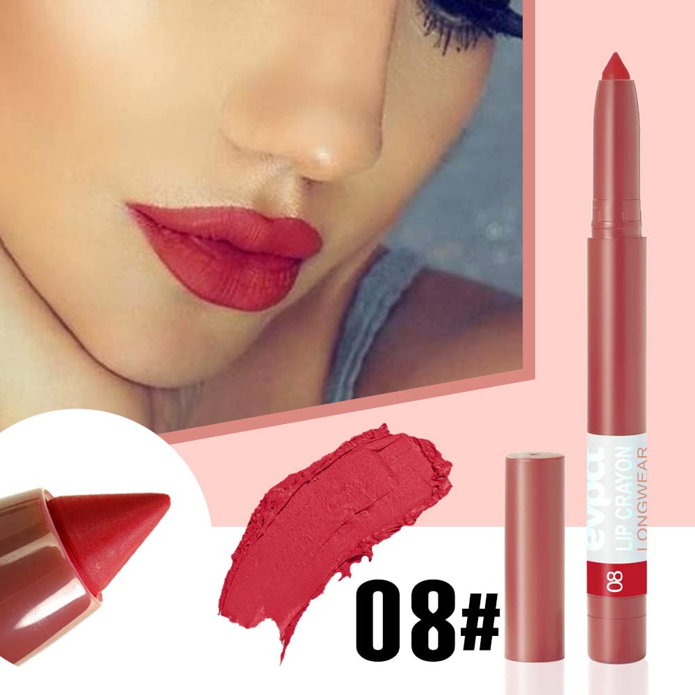 evpct 8Pcs Dark Ruby Red Plum Purple Wine Nude Beige Brown Matte Lipstick and Lip Crayon Liner Pencil Pen Set for Women labial labiales mate magicos 24 horas originales pintalabios permanente 24 horas