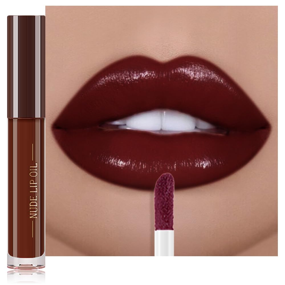 Hydrating Glow Lip Gloss Oil, Tinted Lip Plumper Lip Glosses Oil, Younger-Looking Lips Chocolate Scent, Non-Sticky Creamy Texture for Dry Lips, Brillo labial en aceite hidratante con brillo