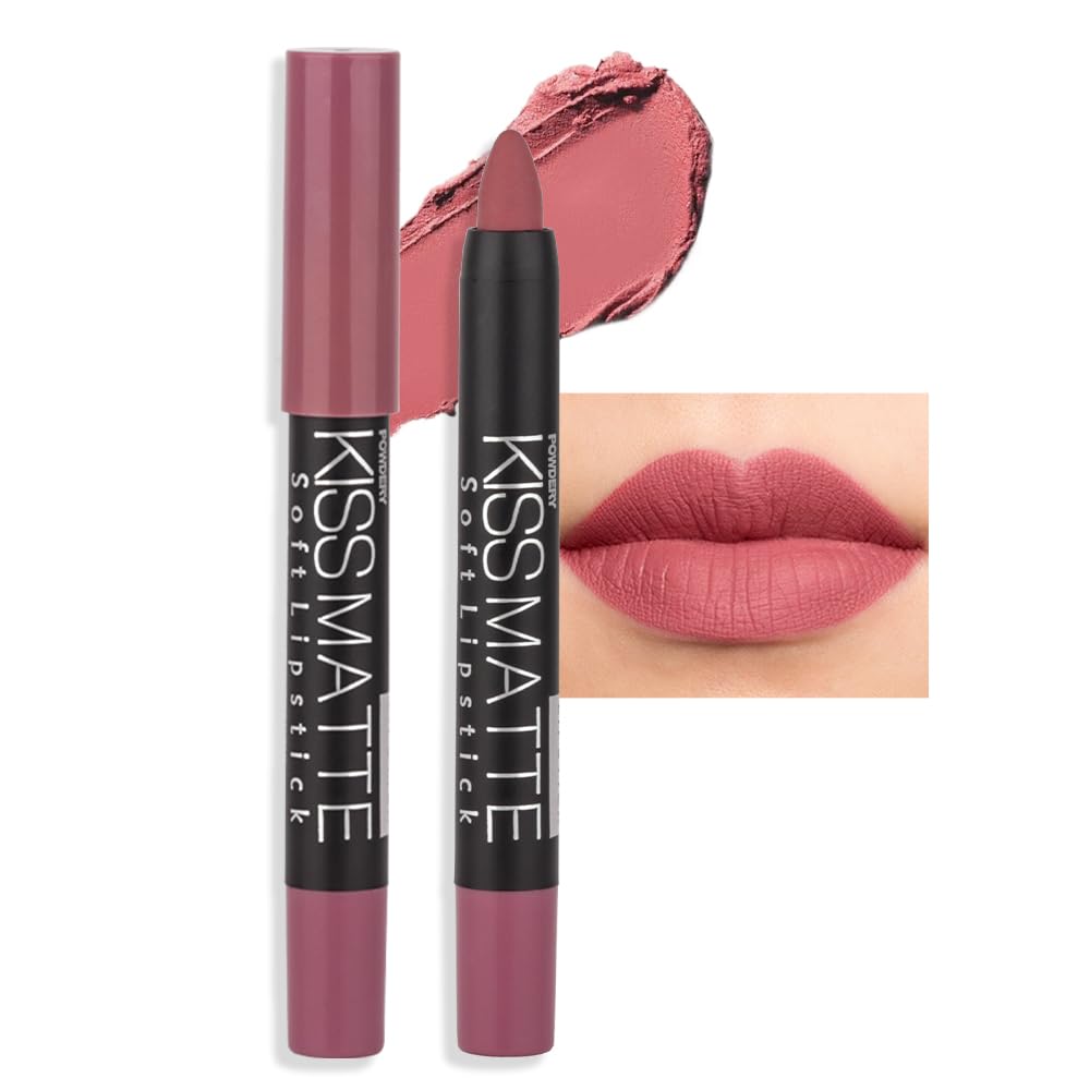 evpct 8Pcs Dark Ruby Red Plum Purple Wine Nude Beige Brown Matte Lipstick and Lip Crayon Liner Pencil Pen Set for Women labial labiales mate magicos 24 horas originales pintalabios permanente 24 horas