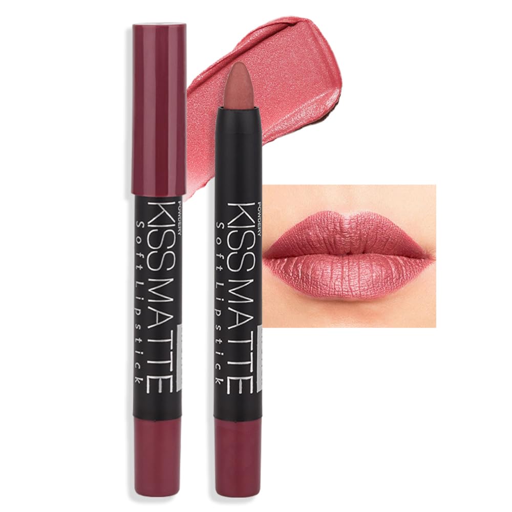 evpct 8Pcs Dark Ruby Red Plum Purple Wine Nude Beige Brown Matte Lipstick and Lip Crayon Liner Pencil Pen Set for Women labial labiales mate magicos 24 horas originales pintalabios permanente 24 horas