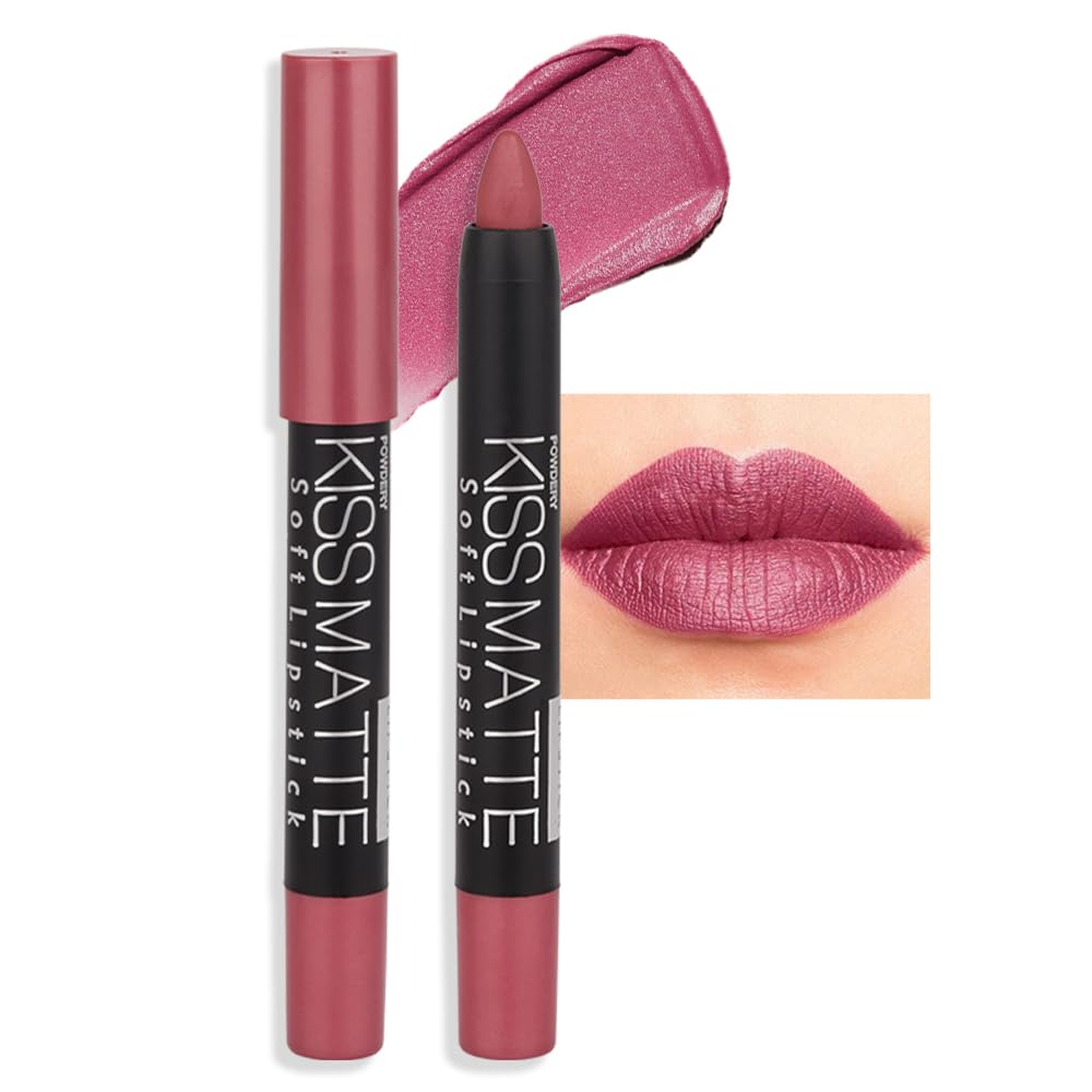 evpct 8Pcs Dark Ruby Red Plum Purple Wine Nude Beige Brown Matte Lipstick and Lip Crayon Liner Pencil Pen Set for Women labial labiales mate magicos 24 horas originales pintalabios permanente 24 horas