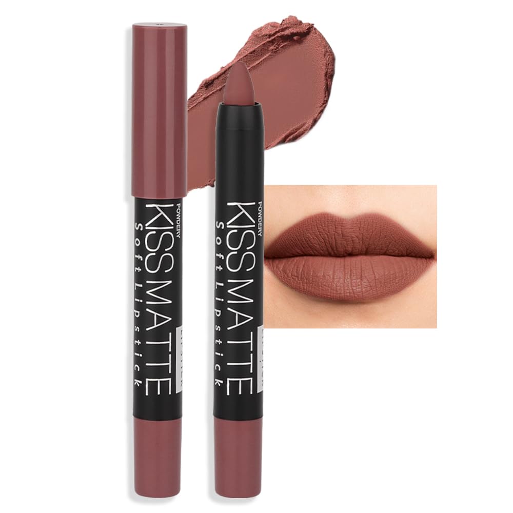 evpct 8Pcs Dark Ruby Red Plum Purple Wine Nude Beige Brown Matte Lipstick and Lip Crayon Liner Pencil Pen Set for Women labial labiales mate magicos 24 horas originales pintalabios permanente 24 horas