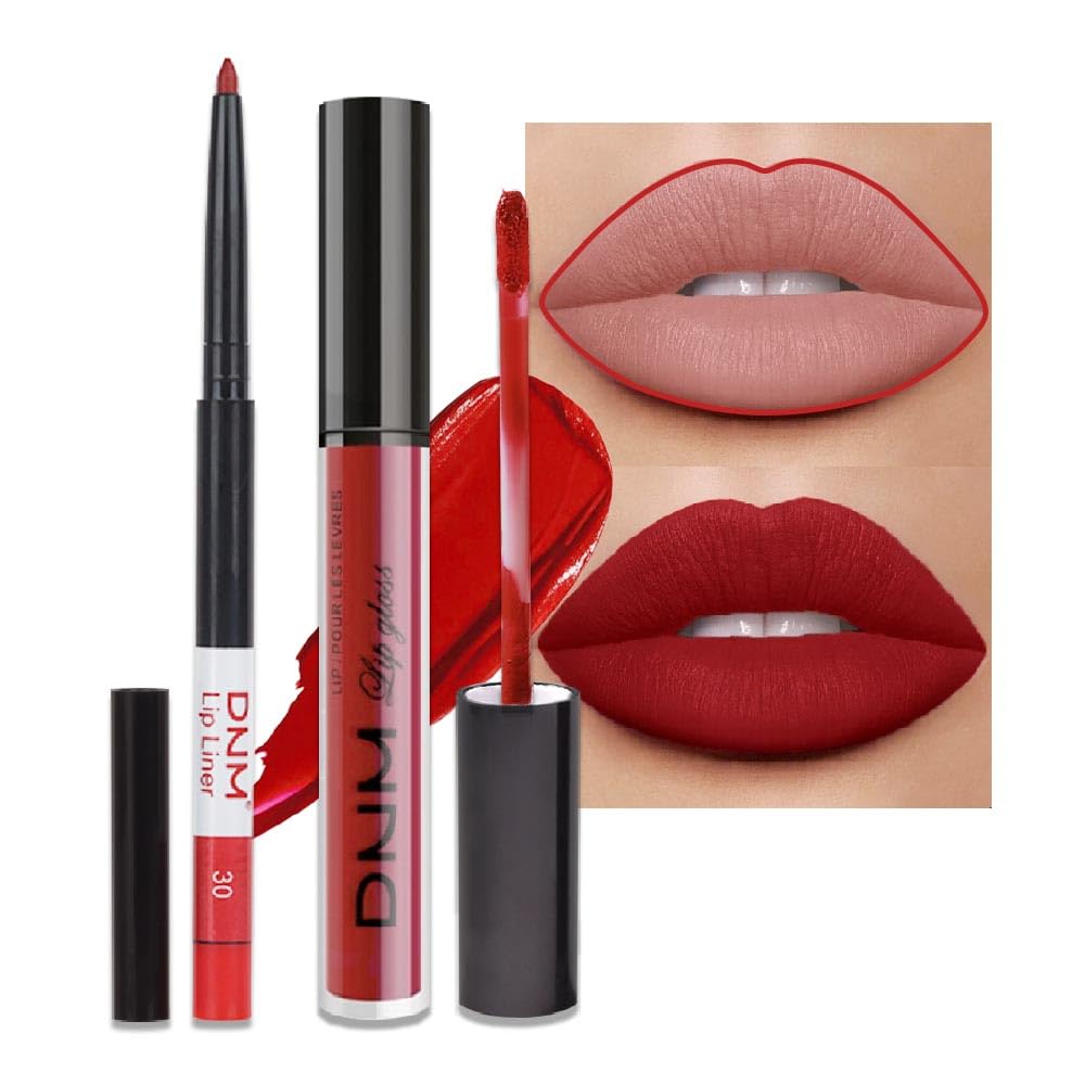 evpct DNM 3Pcs Dark Ruby Fire Red Matte Liquid Lipstick Lip Stain Lipgloss sets for Women 24 Hour Red Matte Lipstick Long Lasting Smudge Proof