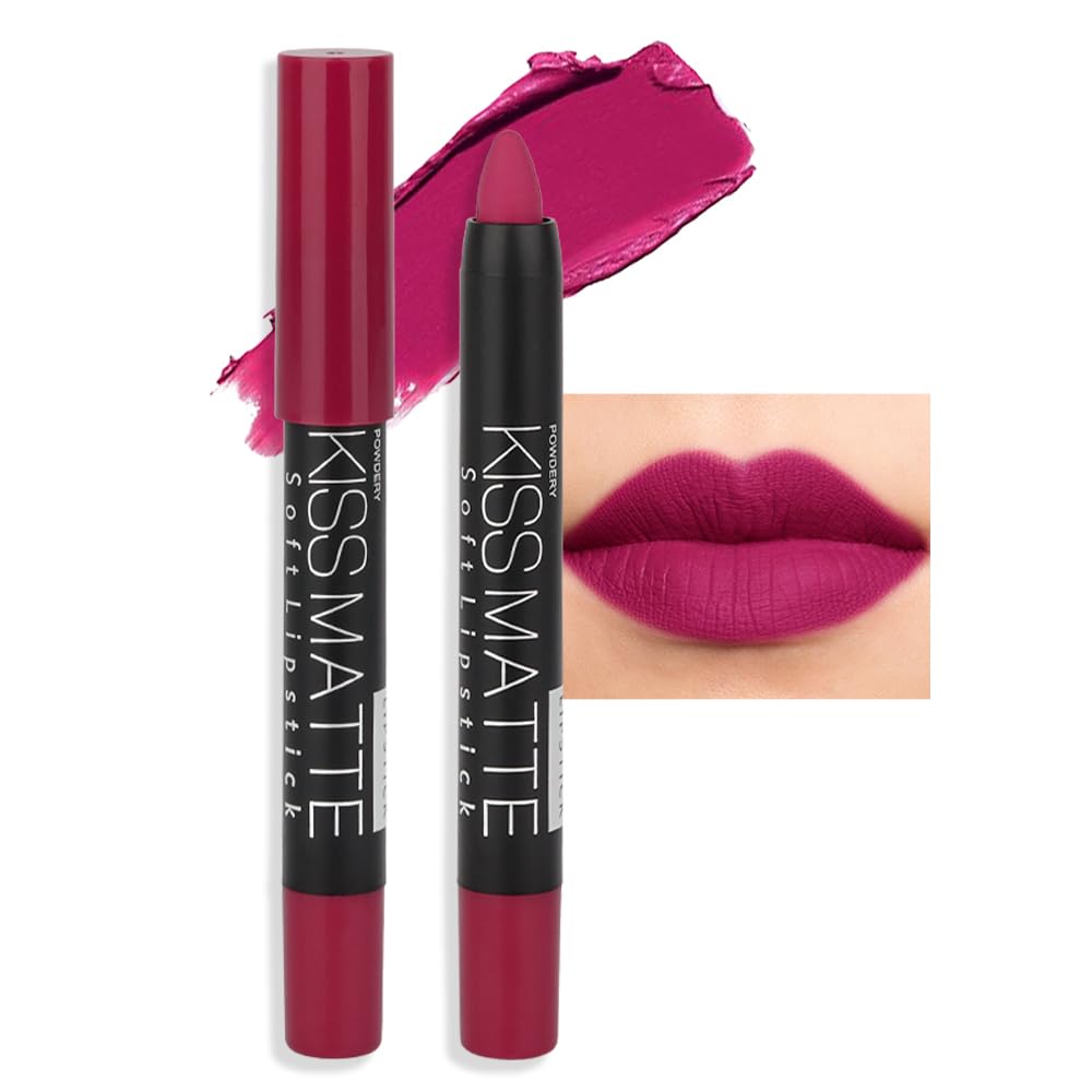 evpct 8Pcs Dark Ruby Red Plum Purple Wine Nude Beige Brown Matte Lipstick and Lip Crayon Liner Pencil Pen Set for Women labial labiales mate magicos 24 horas originales pintalabios permanente 24 horas