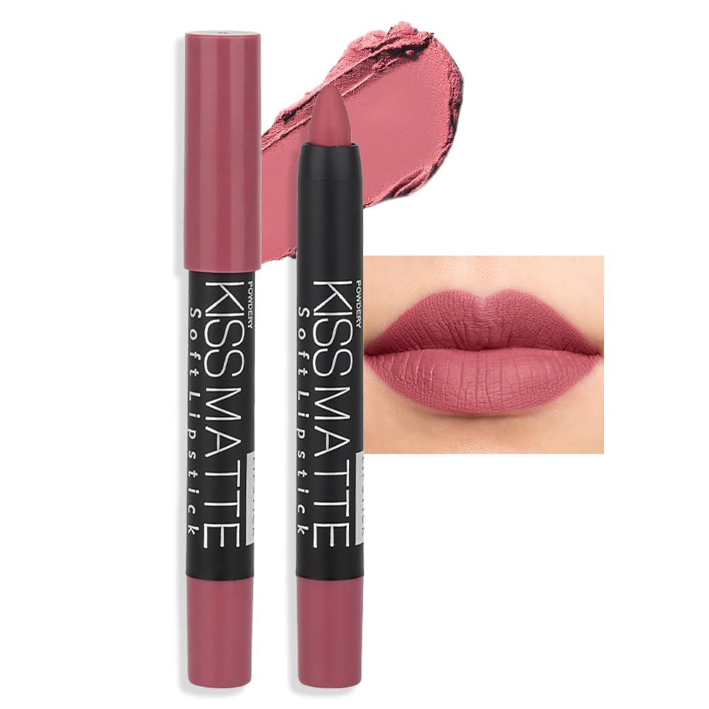 evpct 8Pcs Dark Ruby Red Plum Purple Wine Nude Beige Brown Matte Lipstick and Lip Crayon Liner Pencil Pen Set for Women labial labiales mate magicos 24 horas originales pintalabios permanente 24 horas