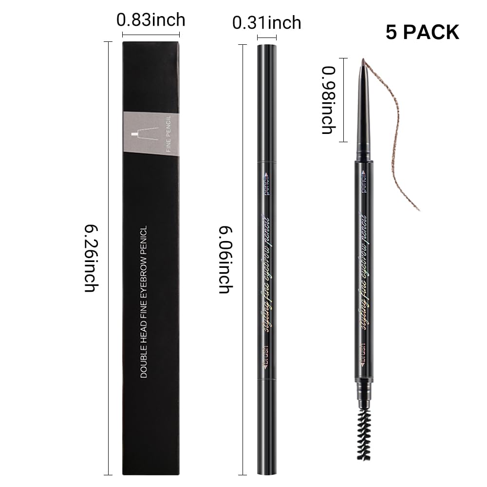 Waterproof Dual-Sided Fine Tip Eye Brow Pencils Pack,Ultra-Fine Mechanical Precise Pencil,Draws Tiny Brow Hairs, Defines, Fills Brows, Shapes, Contours, Combs,1mm Pen Point